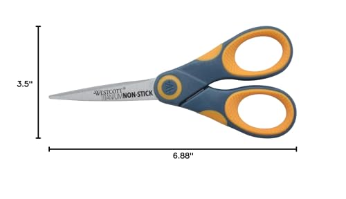 Westcott ‎14881 5-Inch Non-Stick Titanium Scissors For Office and Home, Yellow/Gray