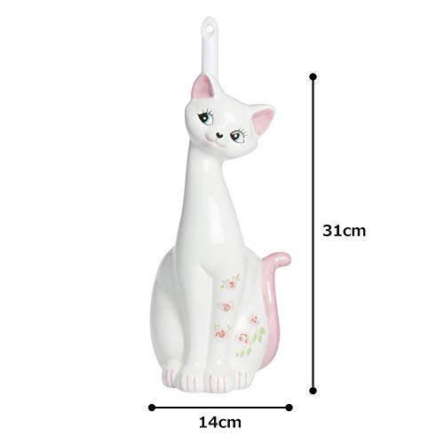 Sunart SAN1708 Cute Miscellaneous Goods Lovely Pottery Cat Toilet Brush Stand with Toilet Brush 5.1 inches (13 cm) Width Pink