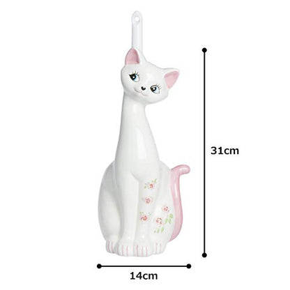 Sunart SAN1708 Cute Miscellaneous Goods Lovely Pottery Cat Toilet Brush Stand with Toilet Brush 5.1 inches (13 cm) Width Pink