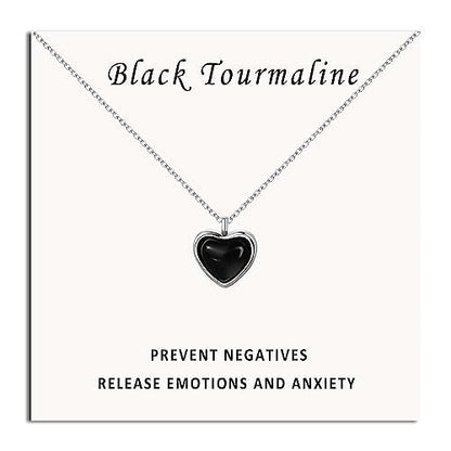 SmileBelle Black Heart Necklace for Women, Gothic Black Necklaces Black Tourmaline Necklace as Birthday Gifts for Her, Black Handmade Jewelry Silver Heart Pendant Necklace for Teen as Tendy Jewelry