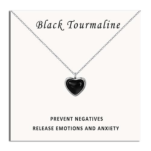 SmileBelle Black Heart Necklace for Women, Gothic Black Necklaces Black Tourmaline Necklace as Birthday Gifts for Her, Black Handmade Jewelry Silver Heart Pendant Necklace for Teen as Tendy Jewelry
