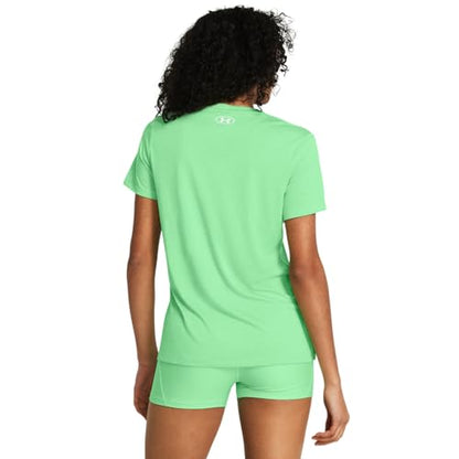 Under Armour Womens Tech Twist Short Sleeve V Neck, (350) Matrix Green/White/White, Large
