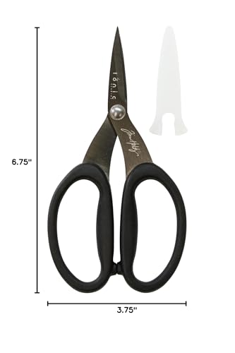 Tim Holtz Small Titanium Scissors - 7 Inch Mini Snips with Micro Serrated Blade - Non Stick Craft Tool for Cutting Paper, Fabric, and Sewing - Black Comfort Grip Handles