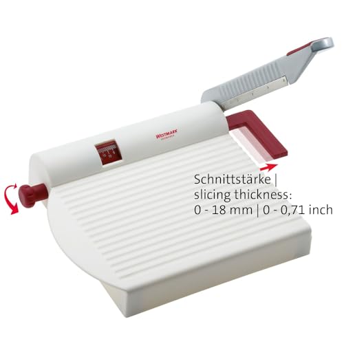 Westmark Germany Multipurpose Stainless Steel Cheese and Food Slicer with Board and Adjustable Thickness Dial (White) -