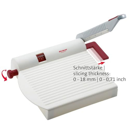 Westmark Germany Multipurpose Stainless Steel Cheese and Food Slicer with Board and Adjustable Thickness Dial (White) -