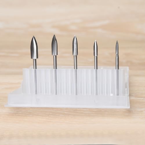 Wood Carving Drill Bits Set for Dremel Rotary Tool 5Pcs Engraving Drill Accessories Bit Wood Crafts Grinding Woodworking Tool with 1/8” Shank for DIY Carving Drilling Micro Sculpture
