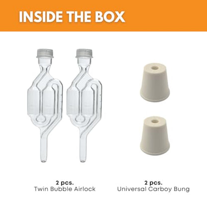 Twin Bubble Airlock and Carboy Bung (Pack of 2)