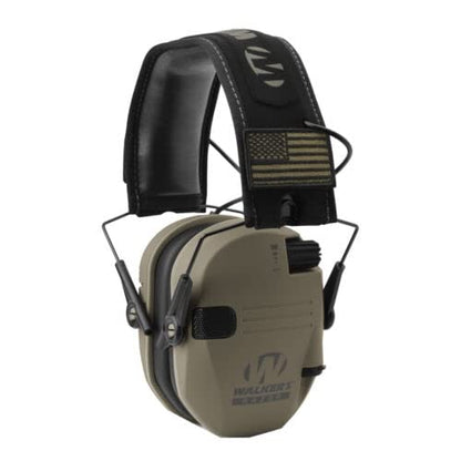Walkers Razor Slim Shooter Electronic Folding Ear Protection Muffs, Tan Patriot