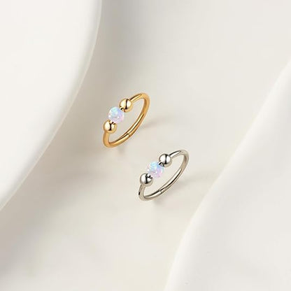 2Pcs 18G Hypoallergenic Cartilage Earrings for Women & Men 316L Surgical Steel Huggies Earrings for Sensitive Ears, Lightweight Mini Thin Jewelry for Tragus/Helix/Nose Multiple Piercing Opal Earrings