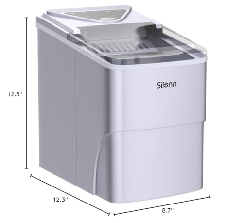 Silonn Ice Makers Countertop, 9 Cubes Ready in 6 Mins, 26lbs in 24Hrs, Self-Cleaning Ice Machine with Ice Scoop and Basket, 2 Sizes of Bullet Ice for Home Kitchen Office Bar Party, Sliver
