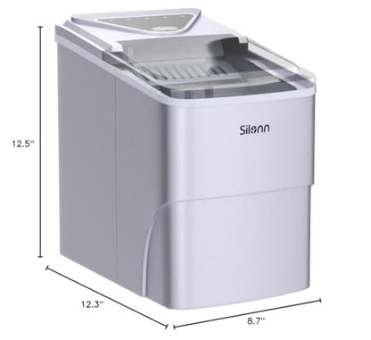 Silonn Ice Makers Countertop, 9 Cubes Ready in 6 Mins, 26lbs in 24Hrs, Self-Cleaning Ice Machine with Ice Scoop and Basket, 2 Sizes of Bullet Ice for Home Kitchen Office Bar Party, Sliver