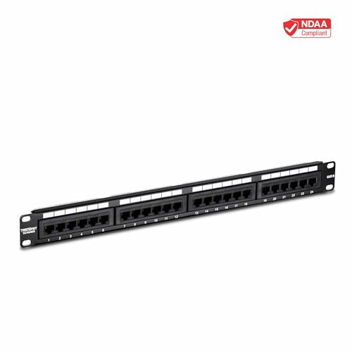 TRENDnet 24-Port Cat6 Unshielded Patch Panel, Wallmount or Rackmount, Compatible with Cat3,4,5,5e,6 Cabling, for Ethernet, Fast Ethernet, Gigabit Applications, Black, TC-P24C6 (Pack of 1)