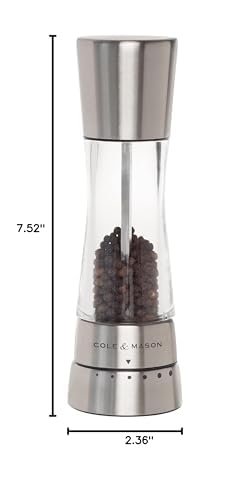 Cole & Mason Derwent Pepper Mill - Refillable Pepper Grinder with Gourmet Precision Mechanisms - Kitchen Accessories for Cooking - Black Peppercorn Grinder for Seasoning - Pepper Mill, Stainless Steel