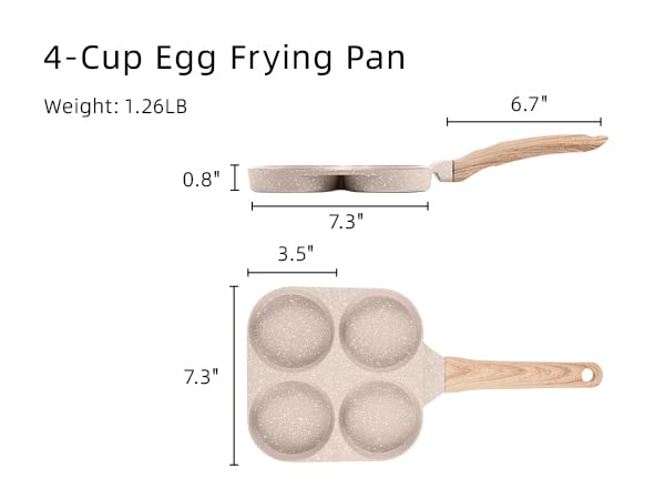 CAROTE Egg Pan Omelette Pan, 4-Cup Nonstick Granite Omelette Skillet - Pancake Pan and Healthy Egg Cooker Suitable for Gas Stove & Induction Cookware