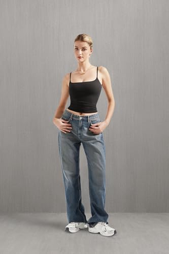 SUUKSESS Women Sexy Square Neck Tank Top Summer Y2K Going Out Tops Casual Sleeveless Basic Cami Shirts (Black, S)