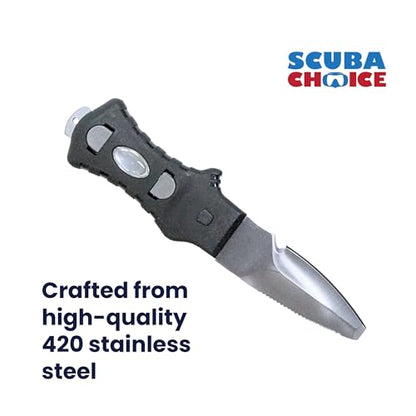 Scuba Choice Compact Stainless Steel Blunt Tip Dive Knife - 2.3" Plain Edge Blade with Ergonomic Nylon Handle, Durable for Scuba Diving, Snorkeling & Water Sports - Black/Silver