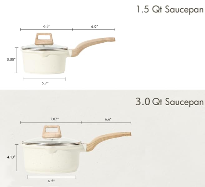 CAROTE 1.5Qt & 3.0Qt Sauce Pan Set with Lid Nonstick Saucepan 4 Pcs Non Stick Sauce Pots Cooking Pot with Pour Spout, Easy to Clean, Small Kitchen Pots Induction Pot, PFOA FREE (White Granite)