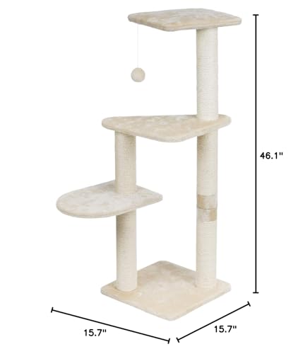 TRIXIE Pet Products Altea Cat Tree (Beige with paw prints), large (16 x 16 x 46 in.) (43884)