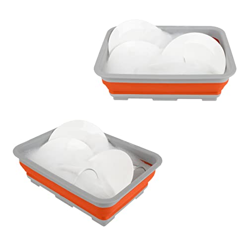 Set of 2 Multipurpose Wash Bins – 10-Liter Basins for Travel or Cleaning – Collapsible Bucket Camping Accessories by Wakeman (Orange)