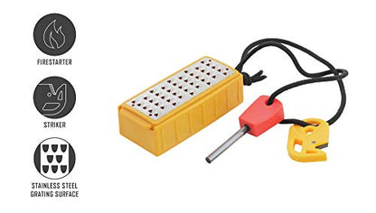 Smith's 50562 Pack Pal Tinder Maker with Fire Starter – Stainless Steel Grater –Striker – Natural Tinder – Outdoor Survival Tool – Lightweight – Portable, Yellow