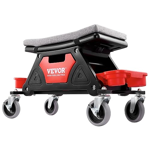 VEVOR Mechanic Stool 300 LBS Capacity Garage Stool Gift for Men, Heavy Duty Rolling Mechanics Seat, with Three Slide Out Tool Trays and Drawer, Tools for Automotive Auto Repair