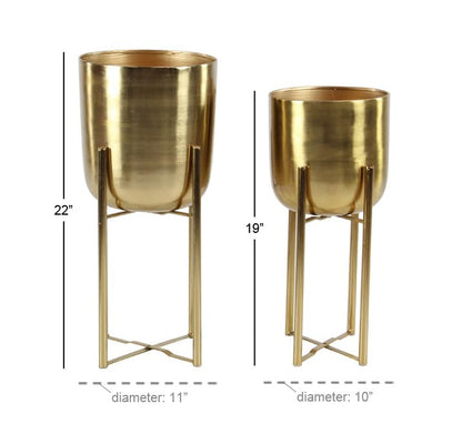 CosmoLiving by Cosmopolitan Metal Indoor Outdoor Planter Dome Large Planter Pot with Removable Stand, Set of 2 Planters 19", 22"H, Gold