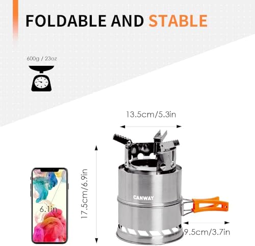 CANWAY Portable Camping Stove Mini Wood Burning Camp Stove for Backpacking Hiking Traveling Survival Cooking Stove Stainless Steel Emergency Folding Camping Stove with Carry Bag