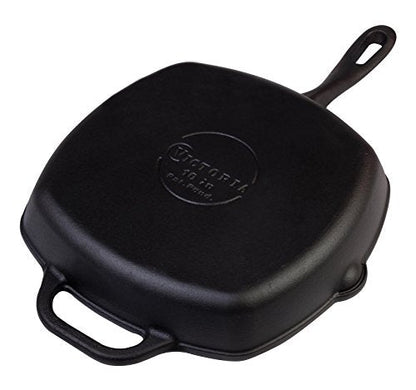 Victoria Cast Iron Grill Pan, Square Grill Pan, Cast Iron Griddle Pan, Seasoned with 100% Kosher-Certified, Non-GMO Flaxseed Oil, Black, 10 Inches