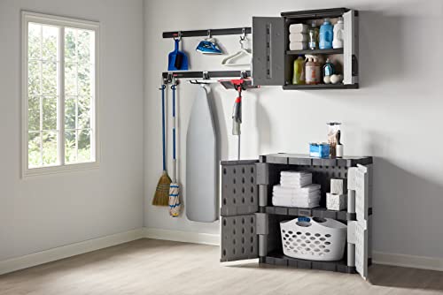 Rubbermaid Wall Mounted Storage Cabinet with Doors 150-Pound Capacity Gray Lockable Three-Shelf Cubbard for Tools/Car Accessories/Cleaning in Home/Garage/Outdoor Areas