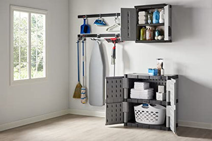 Rubbermaid Wall Mounted Storage Cabinet with Doors 150-Pound Capacity Gray Lockable Three-Shelf Cubbard for Tools/Car Accessories/Cleaning in Home/Garage/Outdoor Areas