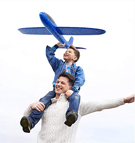 BooTaa 2 Pack Airplane Toys, 17.5" Large Throwing Foam Plane, 2 Flight Mode Glider, Flying Toy for Kids, Birthday Gifts for 3 4 5 6 7 8 9 10 11 12 Year Old Boys Girls, Outdoor Sport Toys Party Favors