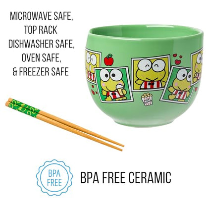 Silver Buffalo Sanrio Hello Kitty and Friends Keroppi Polaroids Ceramic Ramen Noodle Rice Bowl with Chopsticks, Microwave Safe, 20 Ounces