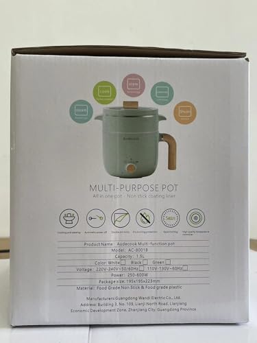 Audecook Hot Pot Electric with Steamer, 1.5L Portable Nonstick Rapid Noodles Cooker, Travel Electric Skillet with Dual Power Control for Pasta/Soup/Steak/Egg/Oatmeal(Black)