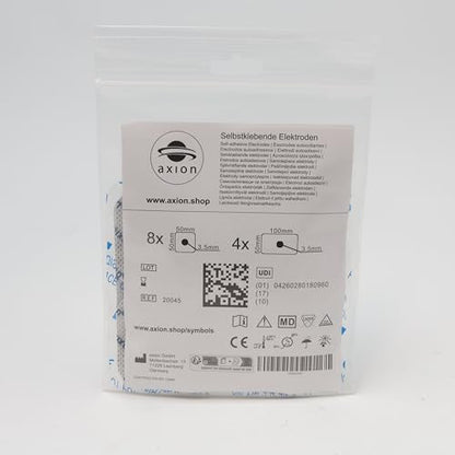 12 axion TENS Unit Electrode Pads Mix Set - 8 Square 2x2'' and 4 Rectangular 4x2'' Replacement Pads with 3,5mm Snap Button for TENS Machines and Muscle Stimulators | Reusable Self-Adhesive Electrodes