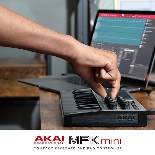 Akai Professional MPK Mini MK3 - 25 Key USB MIDI Keyboard Controller With 8 Backlit Drum Pads, 8 Knobs, Music Production Software and Native Instruments Sound Package (NKS Integration), Grey