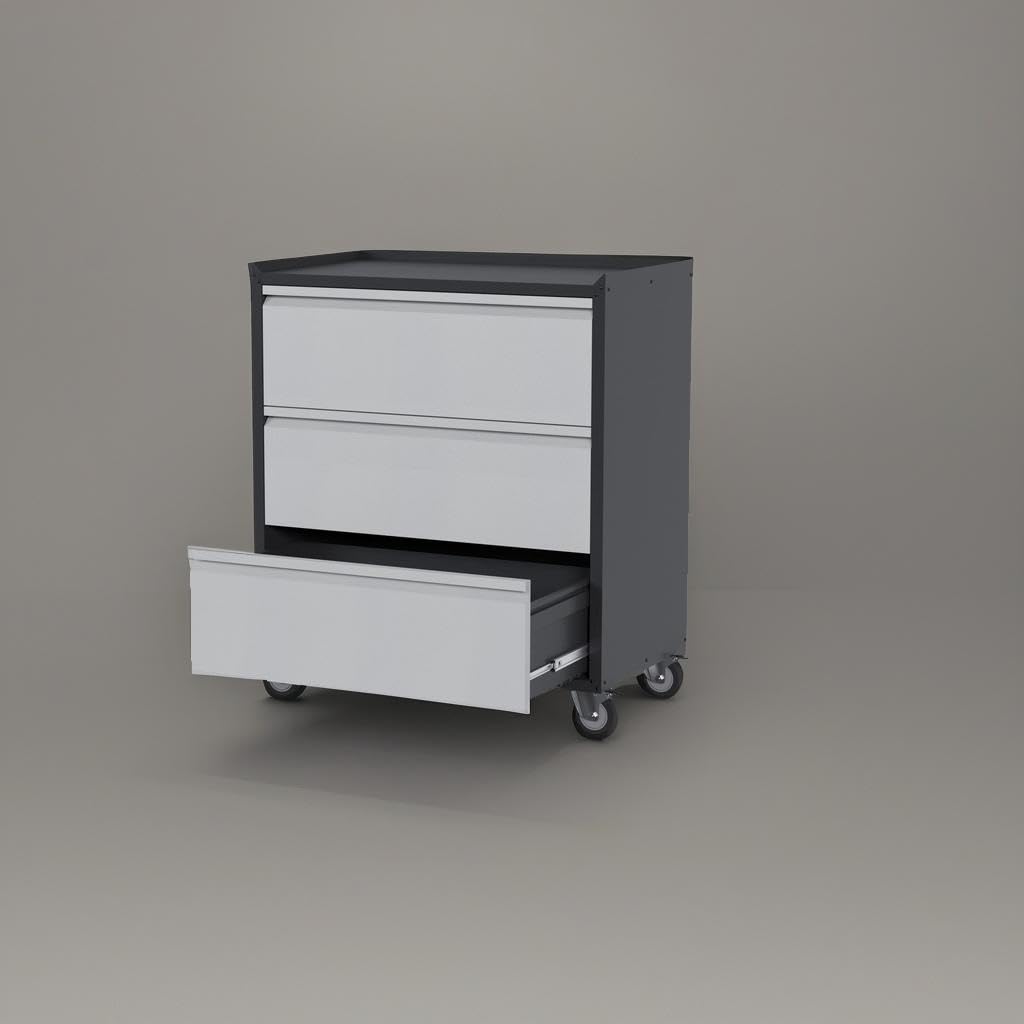 SUXXAN Metal Storage Cabinet with 3 Drawer and 4 Hooks,35.4" H Top Workbench Mobile Tool Chests Garage Cabinets with 4 Wheels,Tool Cabinets for Home,Office,Shop