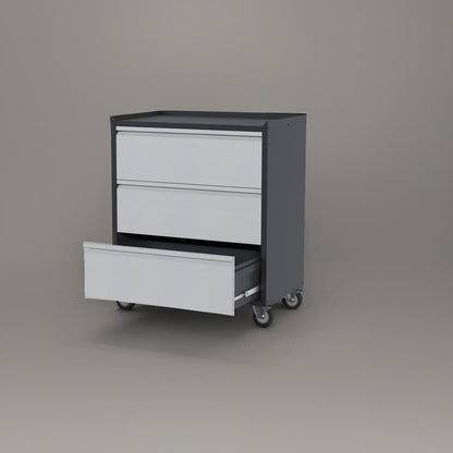 SUXXAN Metal Storage Cabinet with 3 Drawer and 4 Hooks,35.4" H Top Workbench Mobile Tool Chests Garage Cabinets with 4 Wheels,Tool Cabinets for Home,Office,Shop