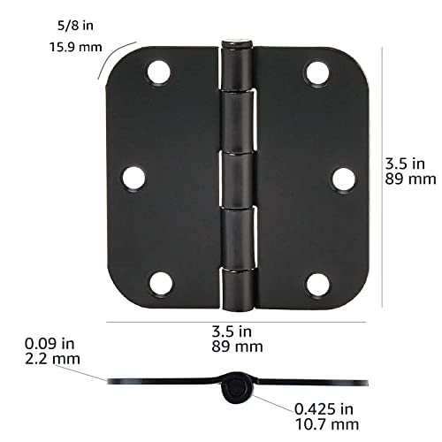Amazon Basics Sturdy Rounded 5/8 Radius Interior Door Hinges, 3.5" x 3.5", 18 Pack, Matte Black