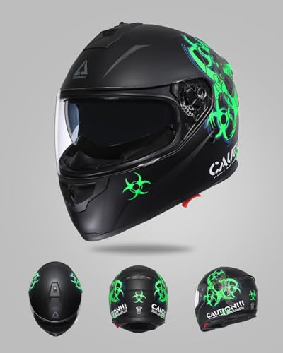 TRIANGLE Full Face Motorcycle Helmet Dual Visor Helmets for Adult Men and Women with Smoked Sunshield DOT Approved