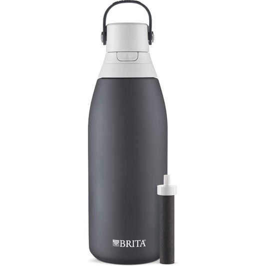 Brita Stainless Steel Premium Filtering Water Bottle, BPA-Free, Reusable, Insulated, Replaces 300 Plastic Water Bottles, Filter Lasts 2 Months or 40 Gallons, Includes 1 Filter, Carbon - 32 oz