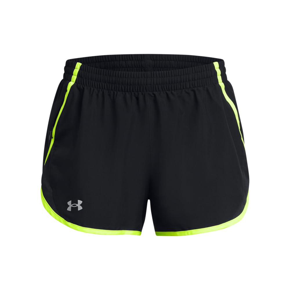 Under Armour Womens Fly by Shorts, (003) Black/High-Vis Yellow/Reflective, Medium