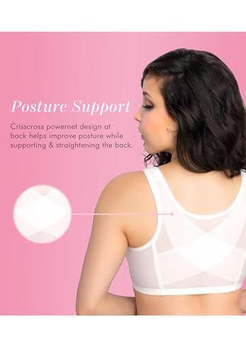 Exquisite Form womens FULLY Lace Wireless Back Posture Support Front Closure Bra, White, 34B