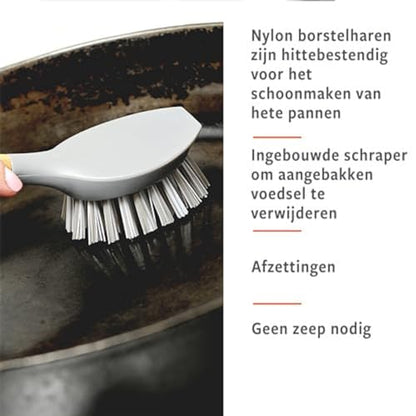 Full Circle Home Cast Iron Scrub Brush for Cookware, Dishes, Pots, Sinks - Sustainably Sourced with Bamboo Handle