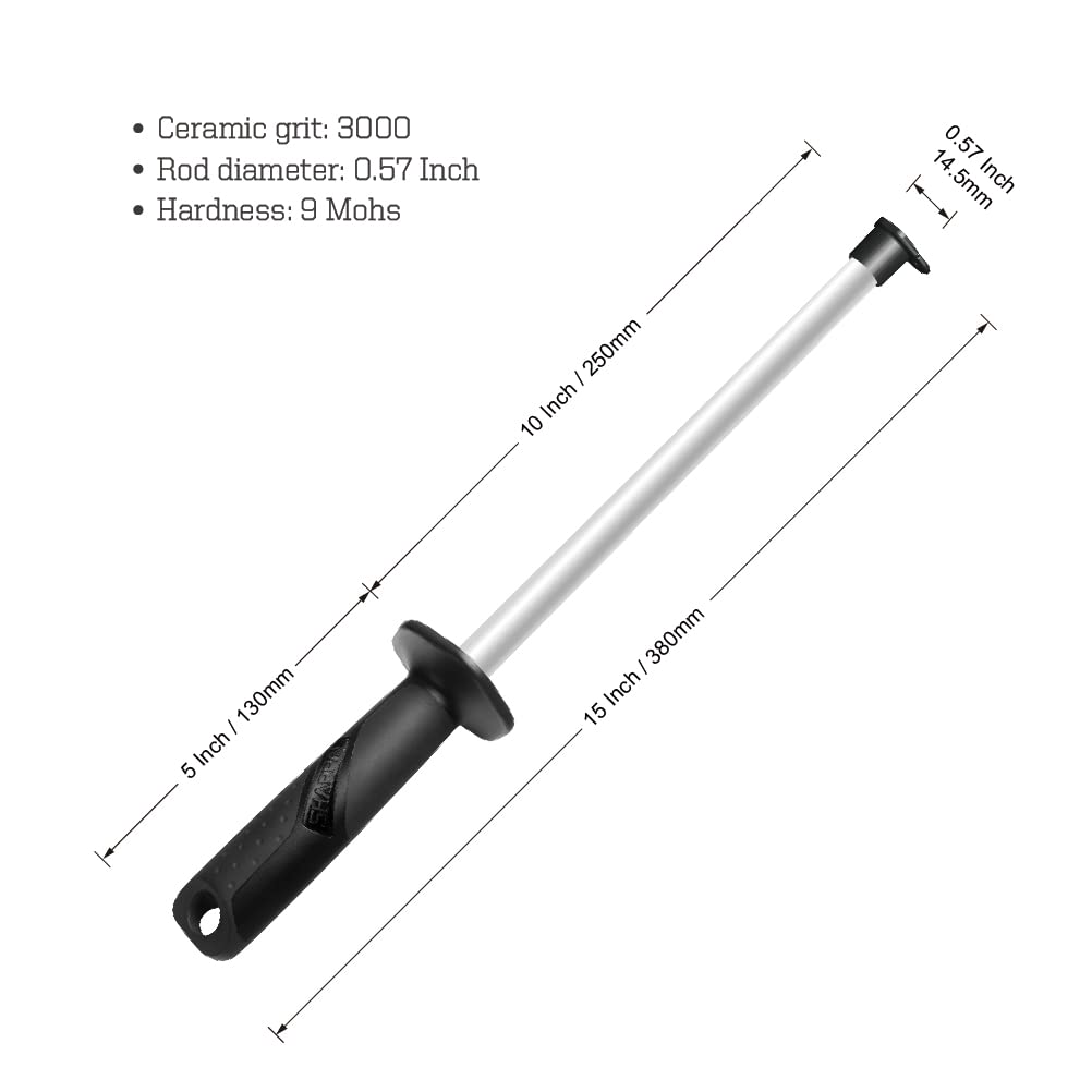 SHARPAL 118N Professional Ceramic Sharpening Fine Honing Rod Steel Kitchen Knife Sharpener Stick, With Anti-Breaking Cap