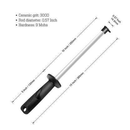 SHARPAL 118N Professional Ceramic Sharpening Fine Honing Rod Steel Kitchen Knife Sharpener Stick, With Anti-Breaking Cap