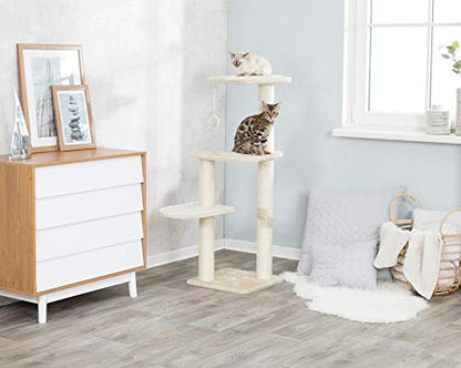 TRIXIE Pet Products Altea Cat Tree (Beige with paw prints), large (16 x 16 x 46 in.) (43884)
