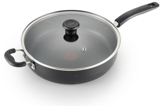 T-fal Specialty Nonstick Saute Pan with Glass Lid 5 Quart, Oven Broiler Safe 350F, Cookware, Deep Frying Pan with Handle, Skillet, Kitchen, Pots and Pans, Dishwasher Safe, Black