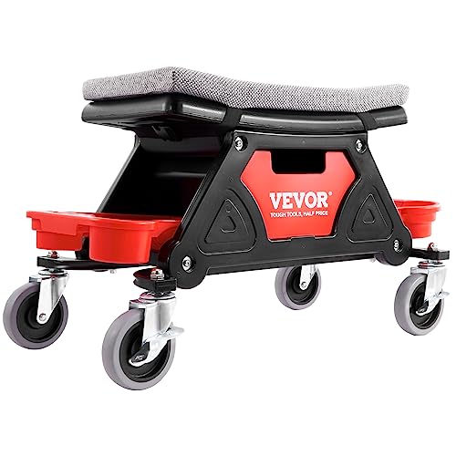 VEVOR Mechanic Stool 300 LBS Capacity Garage Stool Gift for Men, Heavy Duty Rolling Mechanics Seat, with Three Slide Out Tool Trays and Drawer, Tools for Automotive Auto Repair