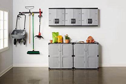 Rubbermaid Wall Mounted Storage Cabinet with Doors 150-Pound Capacity Gray Lockable Three-Shelf Cubbard for Tools/Car Accessories/Cleaning in Home/Garage/Outdoor Areas