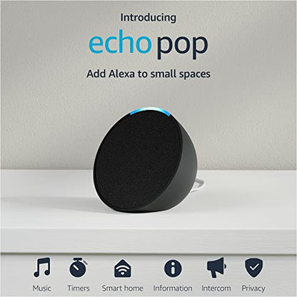 Amazon Echo Pop (newest model), Our smallest Alexa speaker, Fits in any room, Charcoal